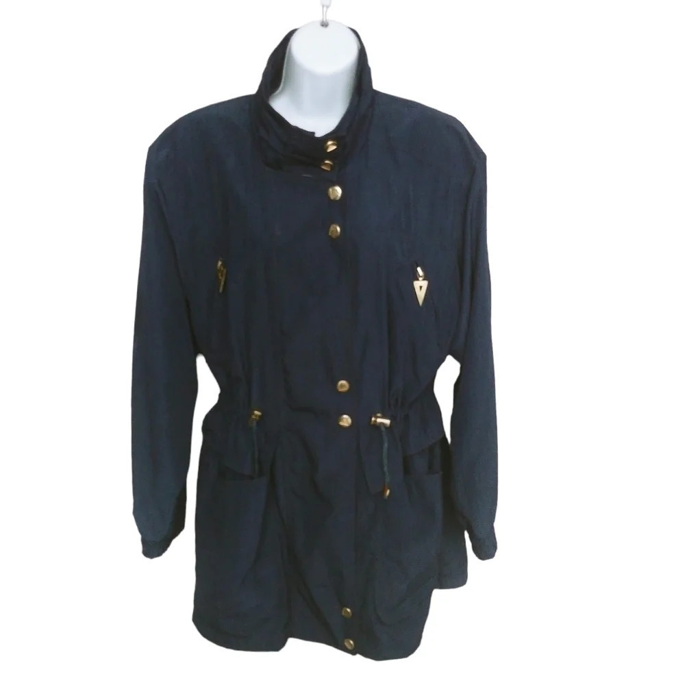 Apropos Retro Wind Resistant Lightweight  Coat Padded Shoulders Gold Metal XS